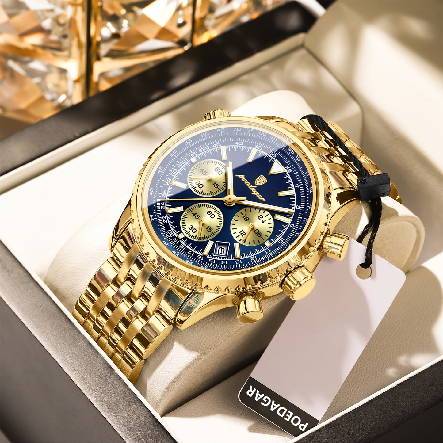 Berda Tomato Business Dominant High-end Luxury Stainless Steel Watch Waterproof Luminous Calendar Quartz Men's Watch, POEDAGAR