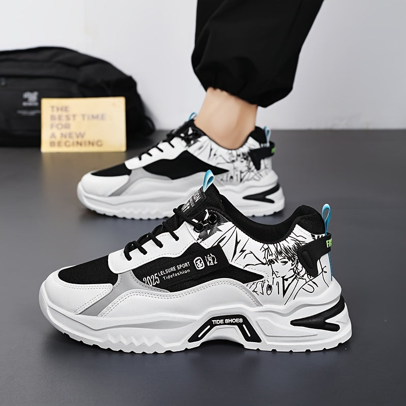Men's Stylish Platform Sneakers with Wave Pattern - Comfortable, Non-Slip & Durable for Outdoor, Campus Walks & Travel | Lace-Up, Breathable Design, for Autumn, Spring
