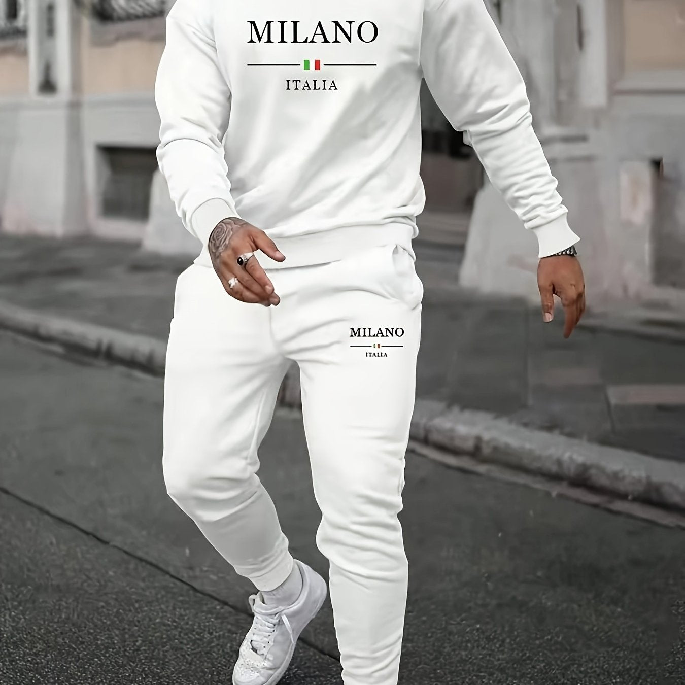 Men's Fashion Casual Sports MILANO Round Neck Sweatshirt and Pants 2pcs Set - Xingfan