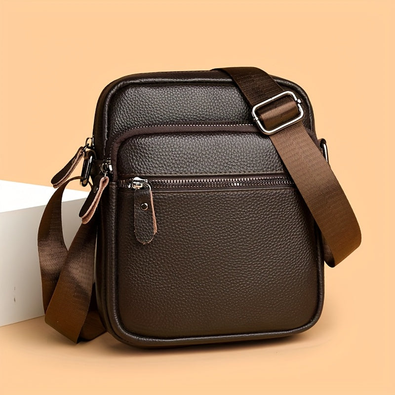 Men'S Genuine Top-Grain Leather Crossbody Sling Bag - Casual Style, Adjustable Strap, Large Capacity Shoulder Handbag for Going Out