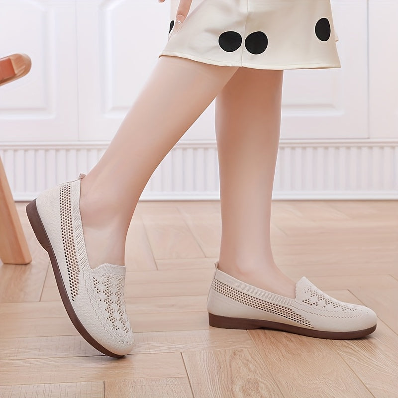 Women's Breathable Slip-On Casual Shoes - Lightweight, Non-Slip Comfort Sneakers with Perforated Design for Summer, Brown Fabric Upper & PVC Sole, Ladies Sneakers