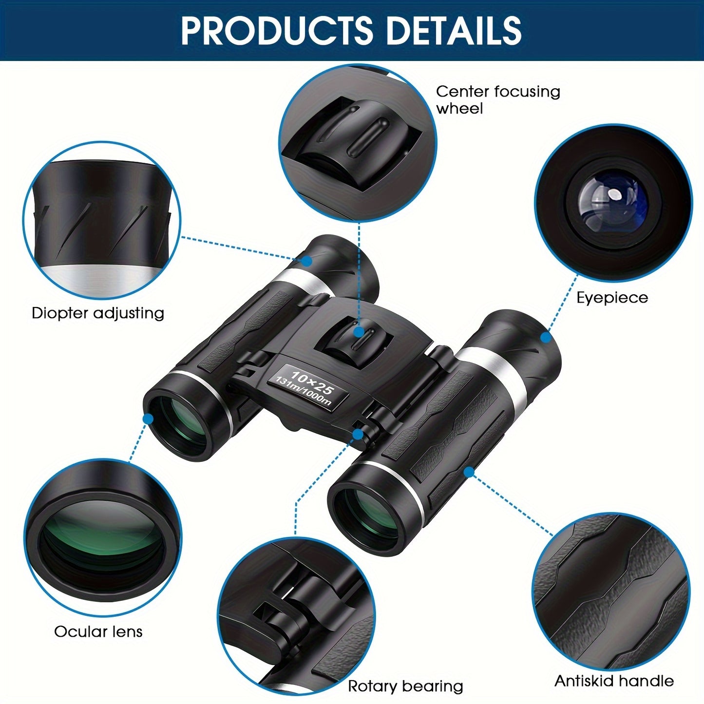 New - Outdoor Binoculars 10x25 13m/1000m, Professional Grade, 25mm Objective Lens, High Quality, Ideal for Camping, Hiking, Bird Watching, Concerts, and Sports Events, Hiking Gear | Sleek Binoculars | Durable Binoculars