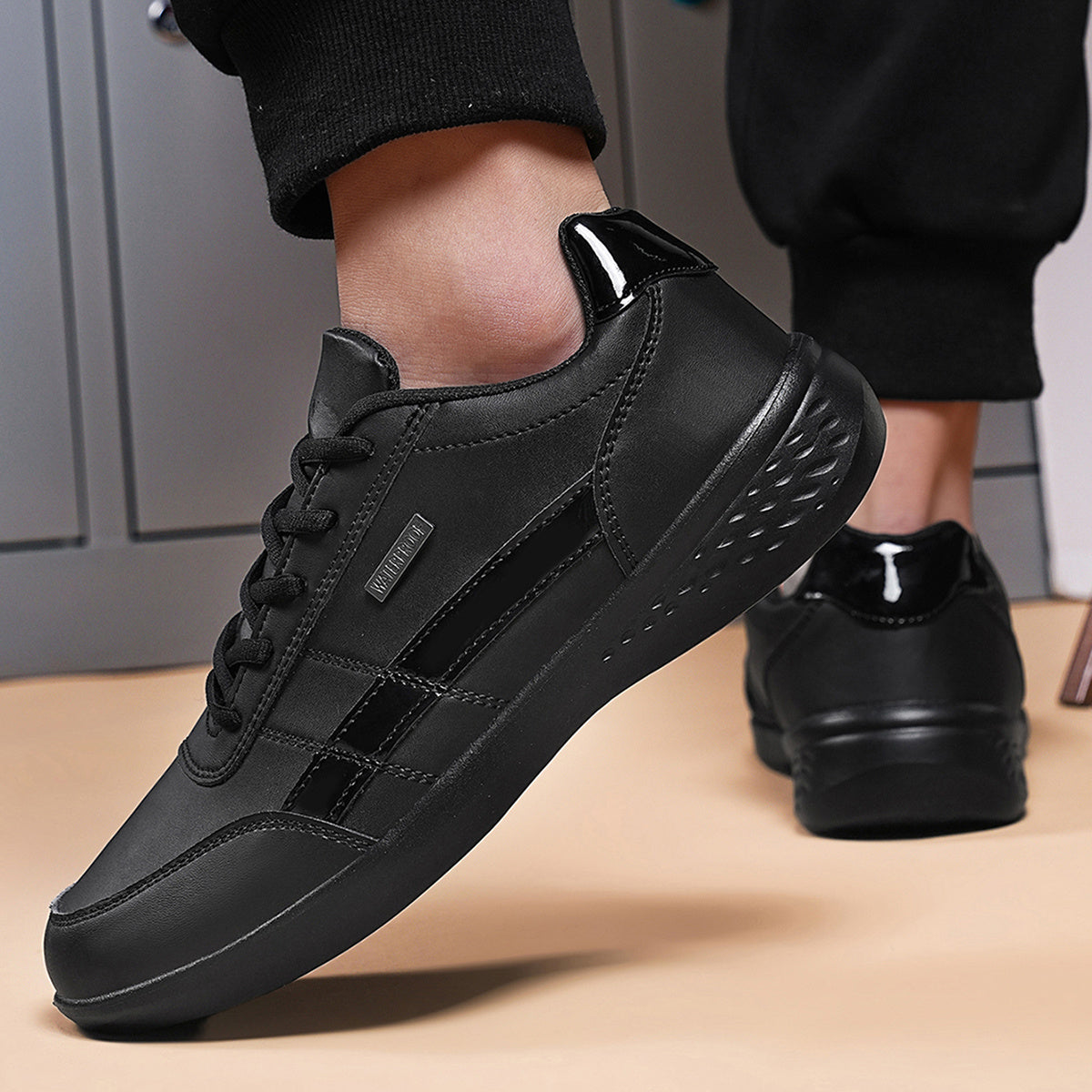 Men's Stylish Black Casual Sneakers - Breathable PU Upper, Non-Slip MD Sole, Lace-Up Design for Everyday & Leisure Wear, Sports Sneakers | Lowtop Sneakers | Comfort Fit Shoes