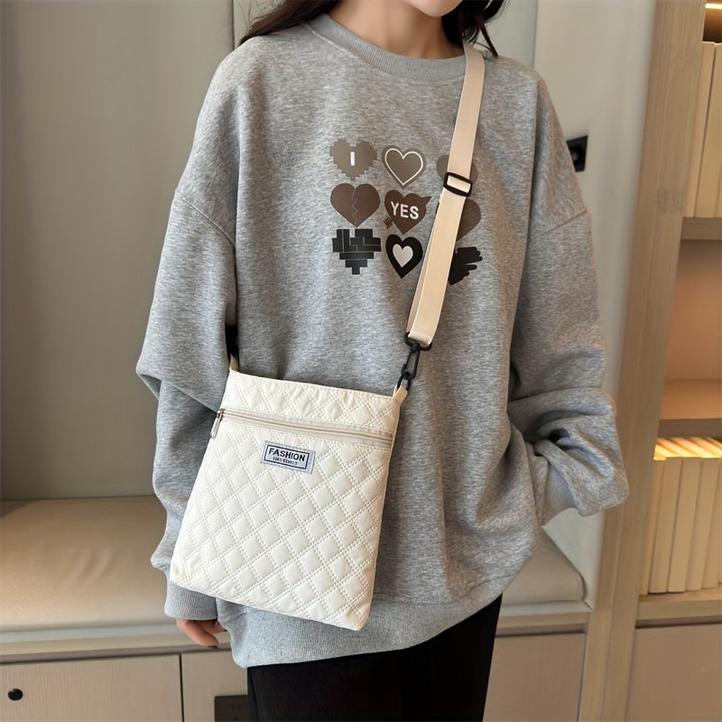 Lightweight Quilted Women's Shoulder Bag with Adjustable Strap – Elegant Solid Color, Detachable Strap, Zipper Closure, Ideal for Daily Use and Travel