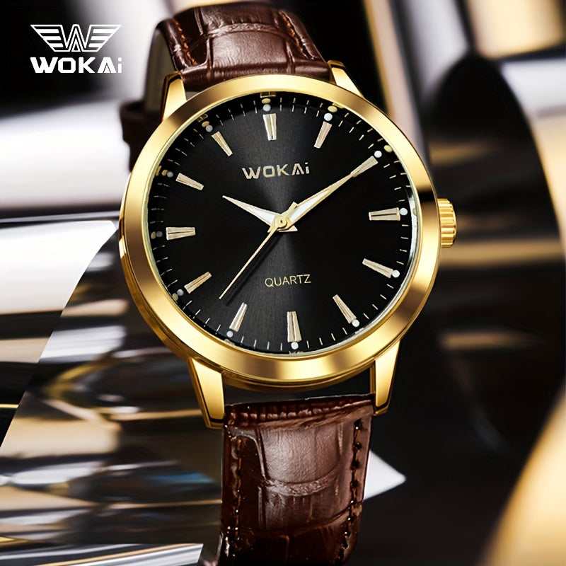WOKAI Men'S Luxury Sports Watch - Waterproof, Quartz Movement, Round Dial with Roman Numerals & LED Display, Faux Leather Strap, Perfect for Casual or Active Lifestyles, Sporty Timepiece | Stylish Timepiece | Durable Watch