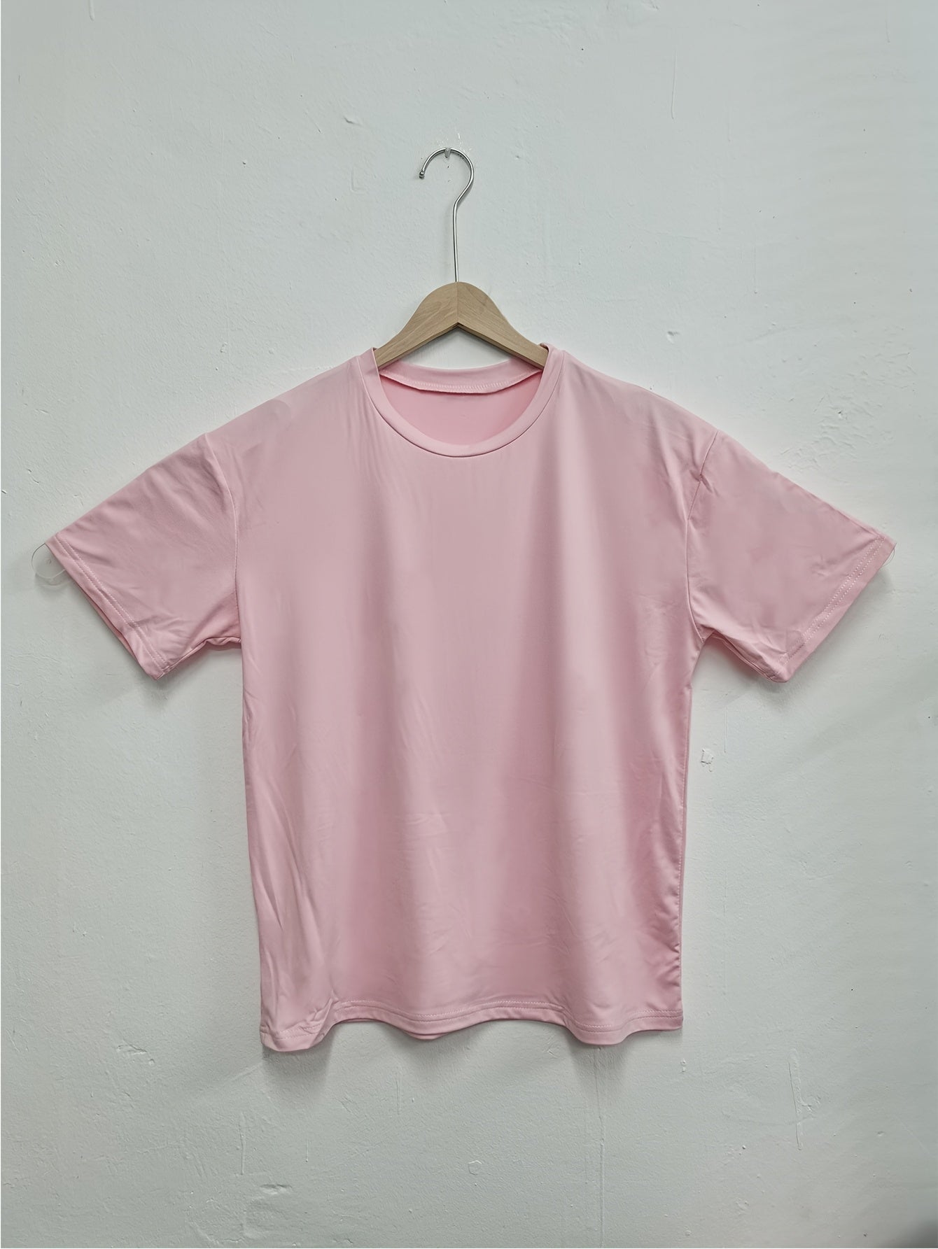 Y2K Retro American Casual Crew Neck T-Shirt, 100% Polyester Knit Fabric, Solid Color, Drop Shoulder Long Sleeve, Medium Stretch Pullover for Spring/Summer/Fall - Fashionable Loose Fit Tee