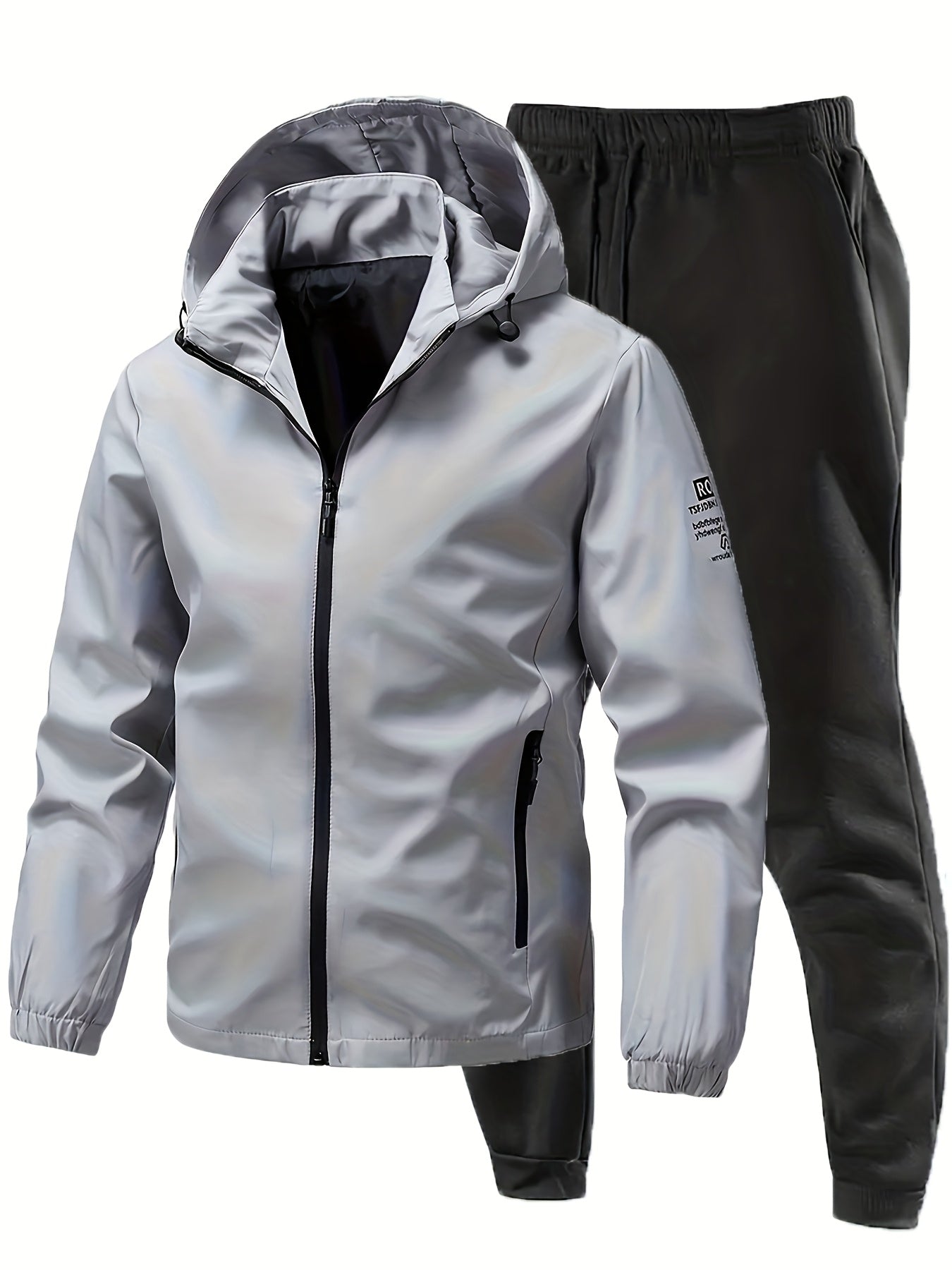 2pcs Men's Sporty Casual Jacket and Stretch Jogger Set, Spring/Autumn Fashion Hooded Jacket with Zipper Pockets, Windproof Outerwear and Black Stretch Joggers, Perfect for Outdoor Activities and Leisure Wear