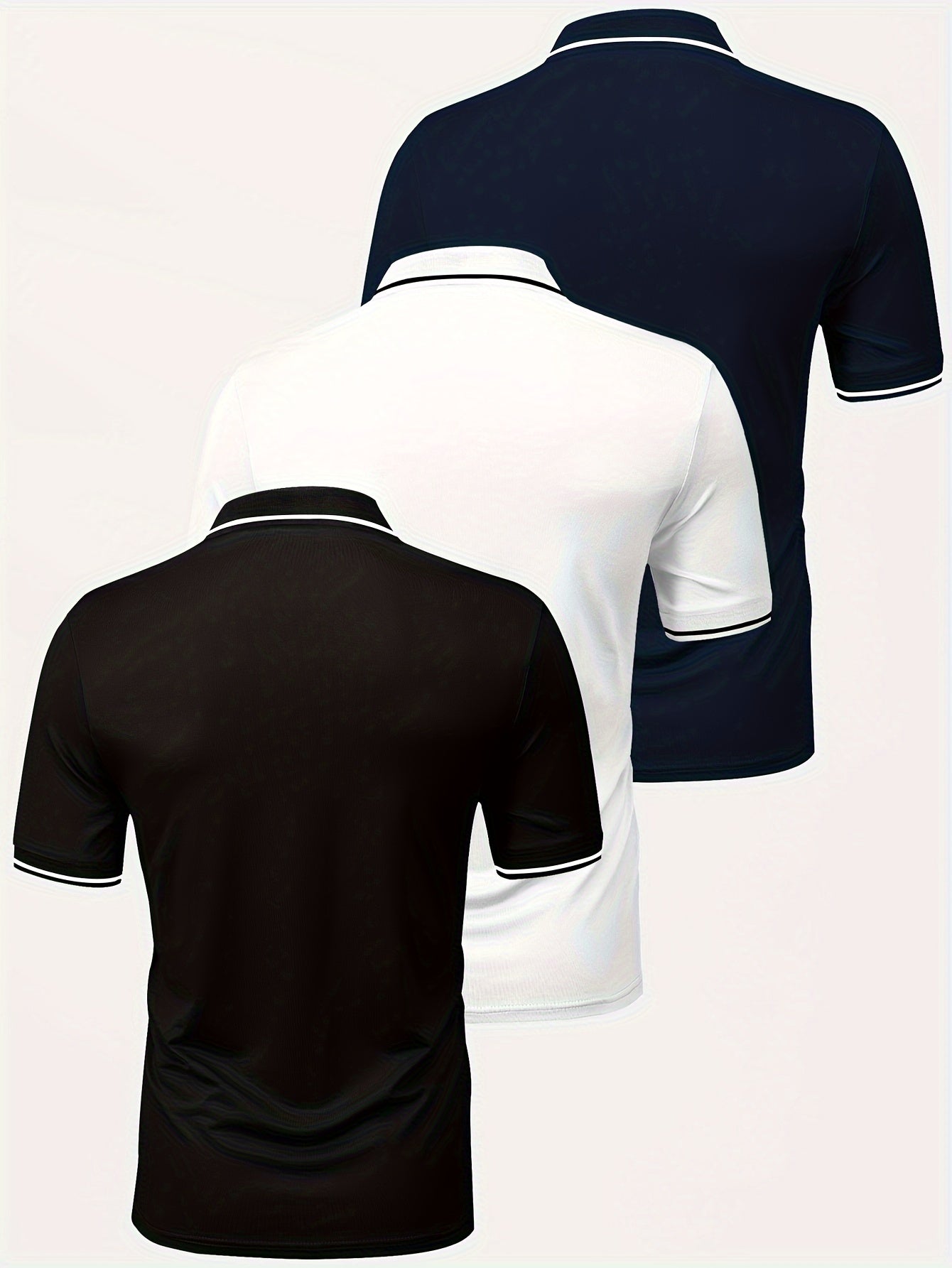 3pcs Men's Casual Fashion Shirts - Breathable Polyester, Short Sleeve, Button-Up with Classic Collar - Machine Washable, Summer Essentials in Black, White, and Beige