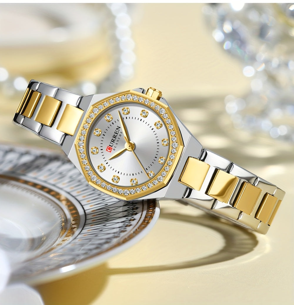 CURREN Women's Elegant Fashion Luxury Rhinestone-Adorned Small Dial Watch - Stainless Steel Band, Zinc Alloy Case,, Analog Display - Ideal for Business & Social Events, Perfect Gift, CURREN