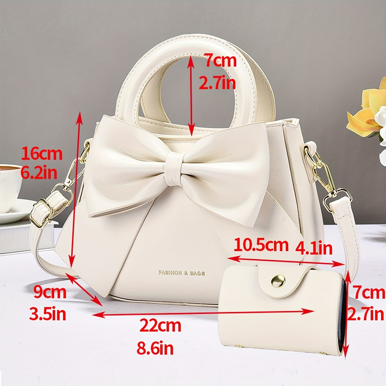 FIDM Women'S Chic Beige Crossbody Bag with Bow Detail - Versatile Synthetic Faux Leather Shoulder Purse with Zipper Closure, Elegant Design for Casual or Formal Occasions, Casual Shoulder Bag | Elegant Women'S Accessory | Syn