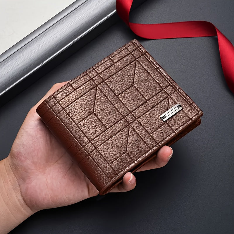1pc Stylish Men’s Synthetic Leather Wallet with Multiple Card Slots – Black Geometric Design, Perfect for Business & Daily Use, Ideal Christmas Gift for Him