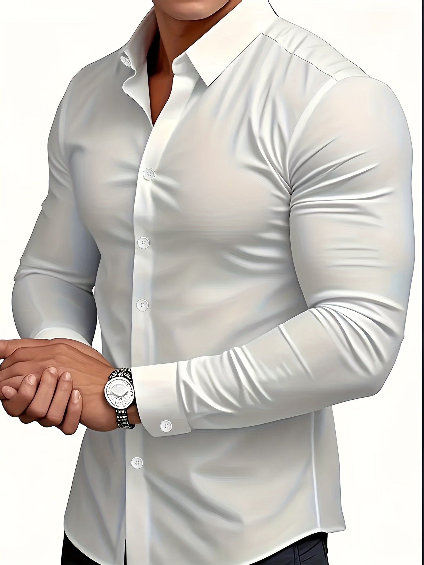Men's Classic Solid Color Long Sleeve Dress Shirt - Regular Fit Point Collar, Non-Stretch Fabric for Office, Business & Casual Wear, All-Season Versatile Wardrobe Staple, Everyday Comfort, Sleek Appearance, Easycare Material