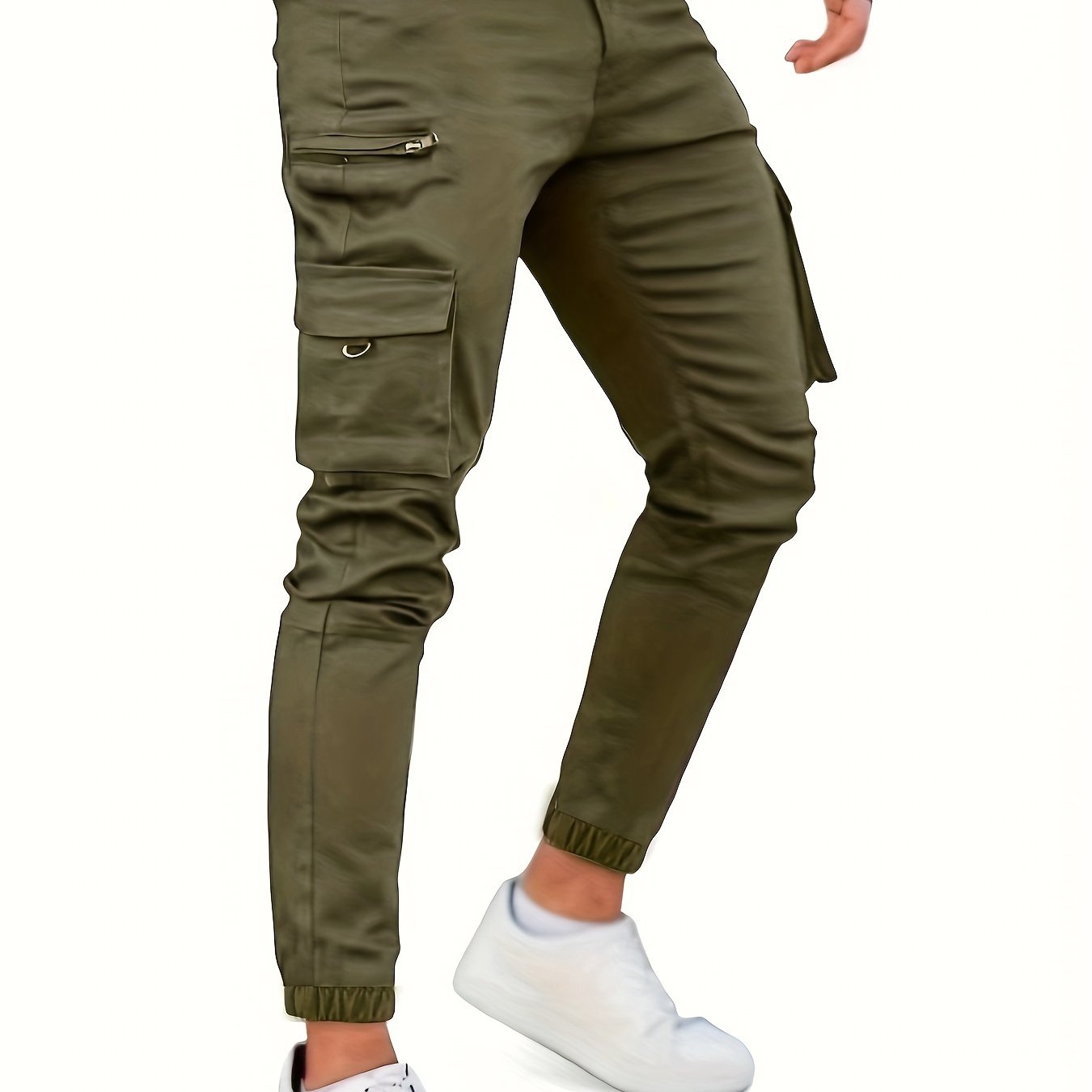 Men's Solid Color Multi-pocket Cargo Pants With Drawstrings, Casual Stylish Sports Trousers As Gift