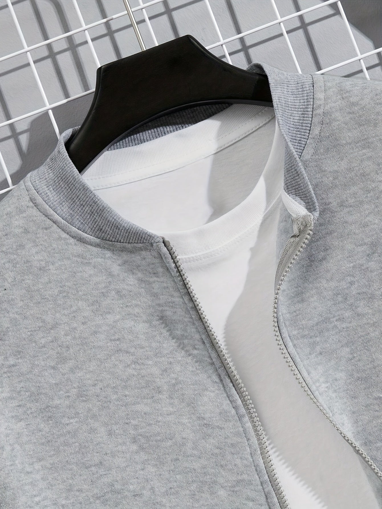 Men'S Casual Polyester Sweatsuit Set with Baseball Collar and Slight Stretch - Solid Color Long Sleeve Knit Fabric Track Suit for Fall/Winter