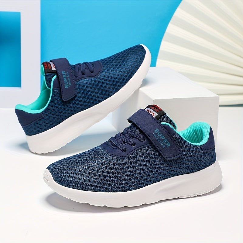 Casual Blue Breathable Mesh Sneakers For Boys, Outdoor Walking Running Shoes For Spring Summer