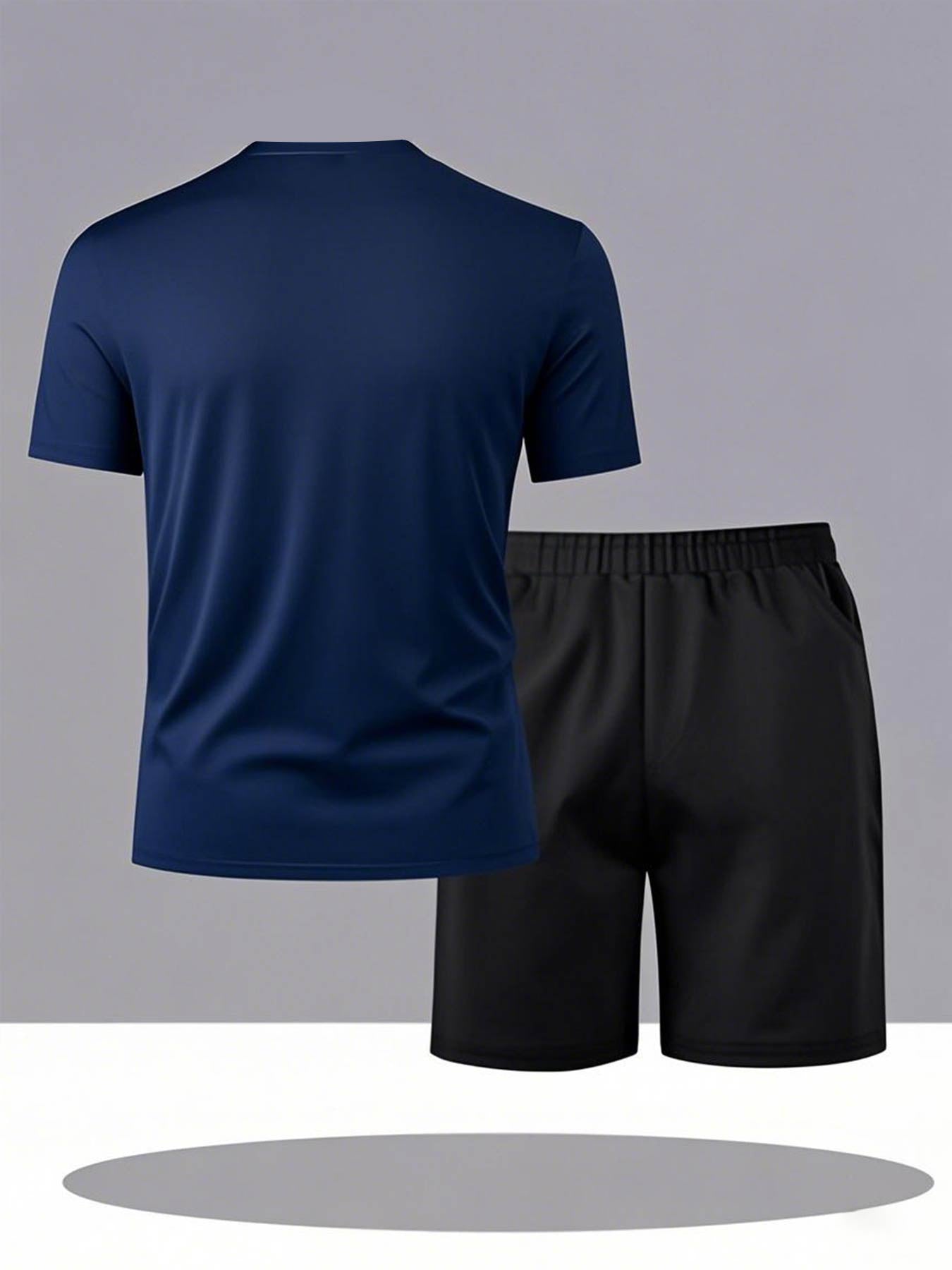 ADIDA Letter Set Short Sleeve + Shorts Two-Piece Men's Fashion Casual Round Neck T-Shirt Outfit, European Style Trendy Short Sleeve Set