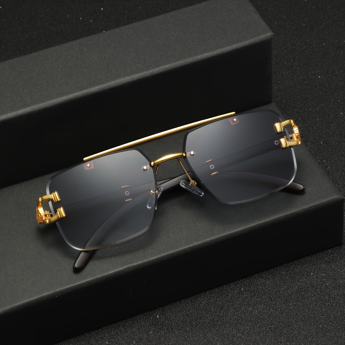 One Pair of Men's Metal Square Frameless Double Bar Vintage High-Quality Exquisite Lightweight Fashion Glasses Suitable for Daily Wear