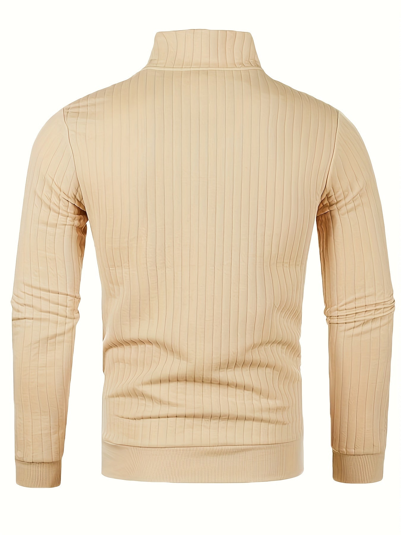 Men'S Casual Polyester Sweater, Solid Color, High Neck Quarter Zip, Long-Sleeved Pullover, Regular Fit, 100% Polyester Knit Fabric, 230g/m² - Fall/Winter Essential