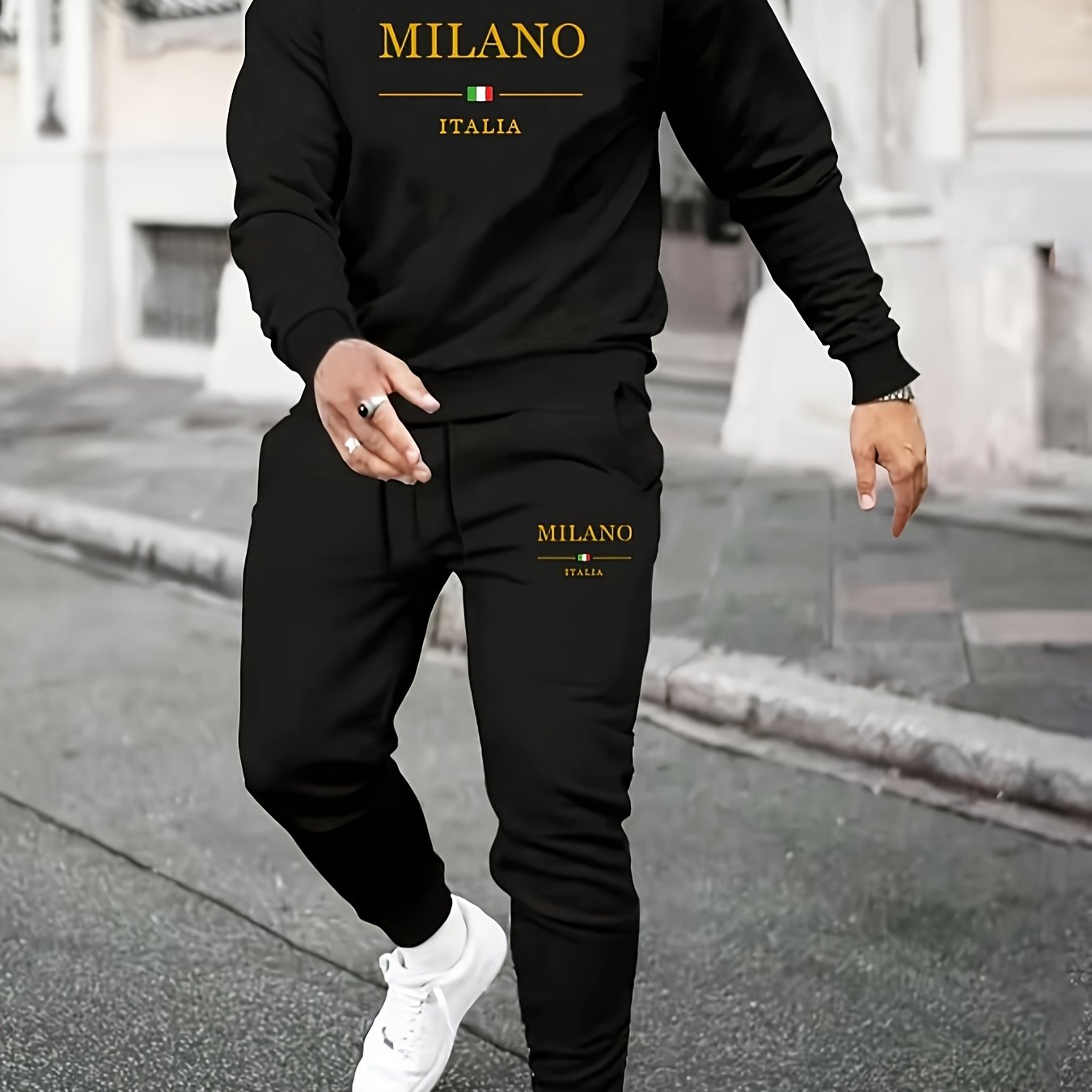 Men's Fashion Casual Sports MILANO Round Neck Sweatshirt and Pants 2pcs Set - Xingfan