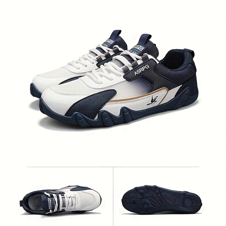 Men's Breathable Low-Top Casual Sneakers - Sporty Lace-Up Walking Shoes with Navy/White/Golden Accents, All-Season Outdoor & Everyday Comfort, Durable Fabric Upper & PVC Sole, Comfortable Footwear, Sleek Shoe Design, Lightwei