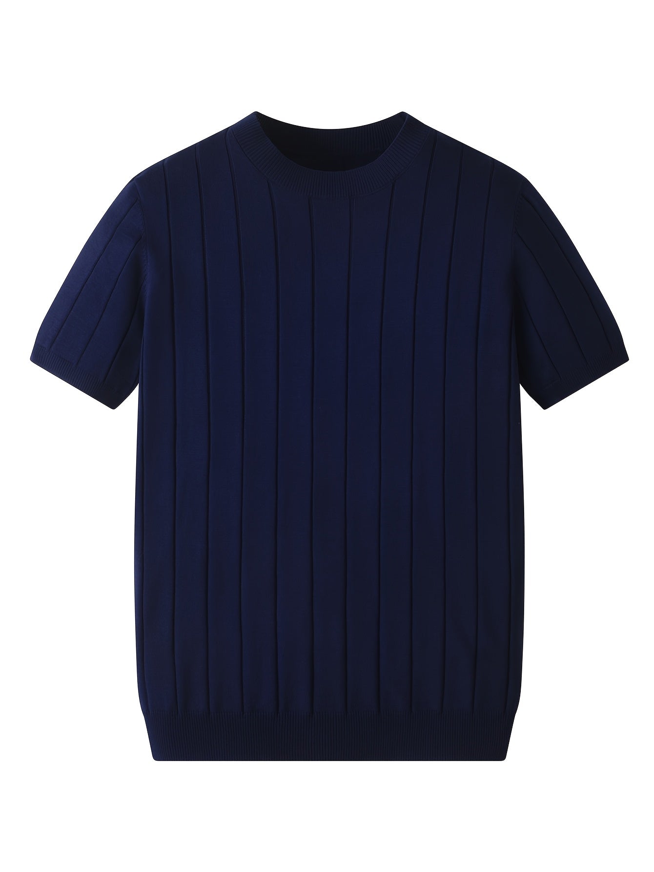 Men's Slim Fit Striped Textured Knit Crew Neck T-Shirt - High Elasticity Short Sleeve Casual Top for Spring/Autumn, Breathable Daily Leisurewear, Spring Fashion, Classic Style, Durable Construction, Pullover Shirt, Stylish Me