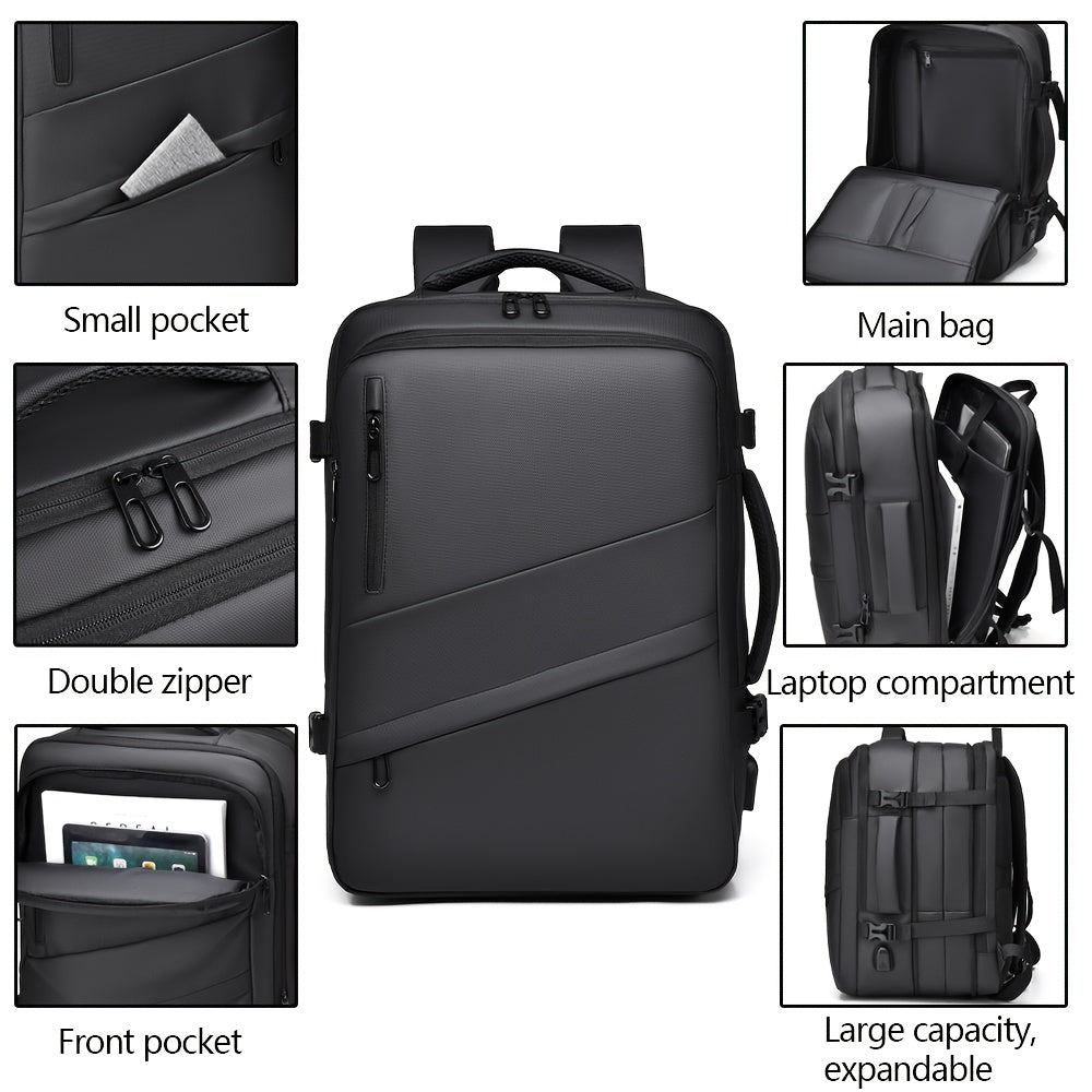 1pc HUABUPS Expandable Travel Backpack with USB Charging Port, 39.62 cm Laptop Backpack for Men & Women, High Quality Business Commuter Backpack with Multiple Compartments, Dilation Design & Padded Straps - Ideal Gift for Chr
