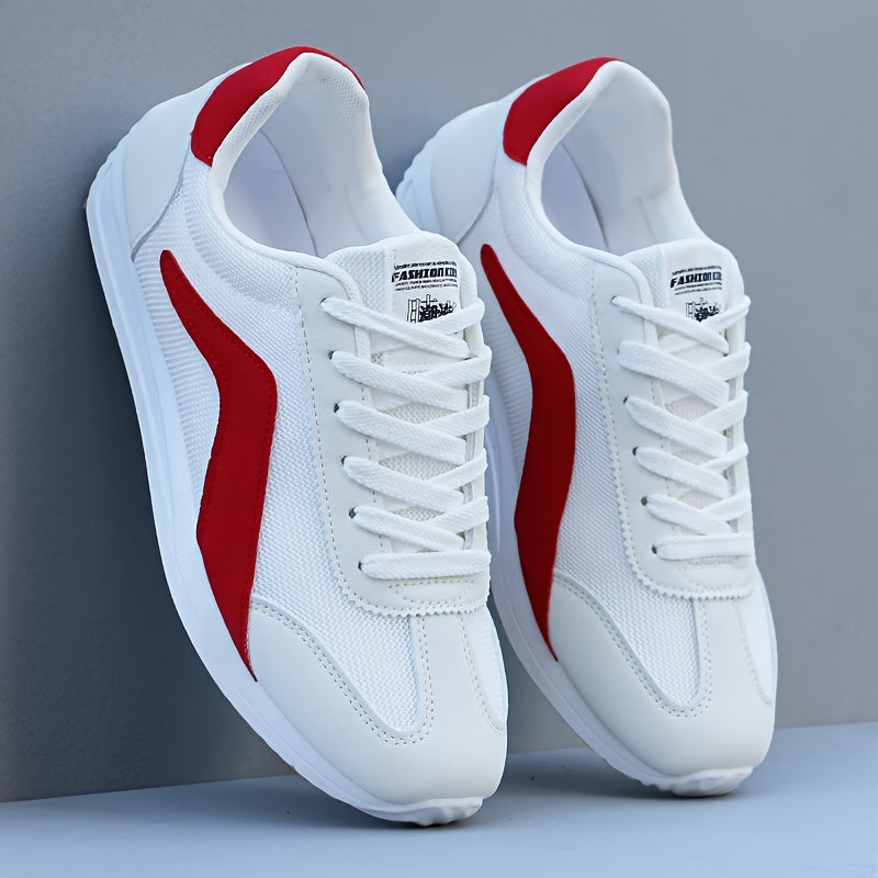 Fashion Sneakers Men'S Breathable Mesh Casual Sports Running Shoes - Striped Low Top Lace-Up Round Toe Comfort Footwear for All Seasons - PVC Sole, Fabric Insole, Everyday & Athletic Use
