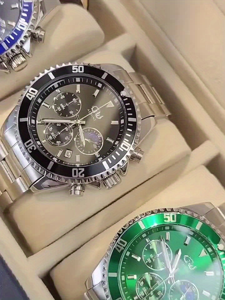 1pc New Fashion Stainless Steel Luxury Quartz Watch, High-end, Casual, Round Dial, Multi-scale, Night Light, Date Display, with Birthday, Holiday, Anniversary, for Men, Travel, Party