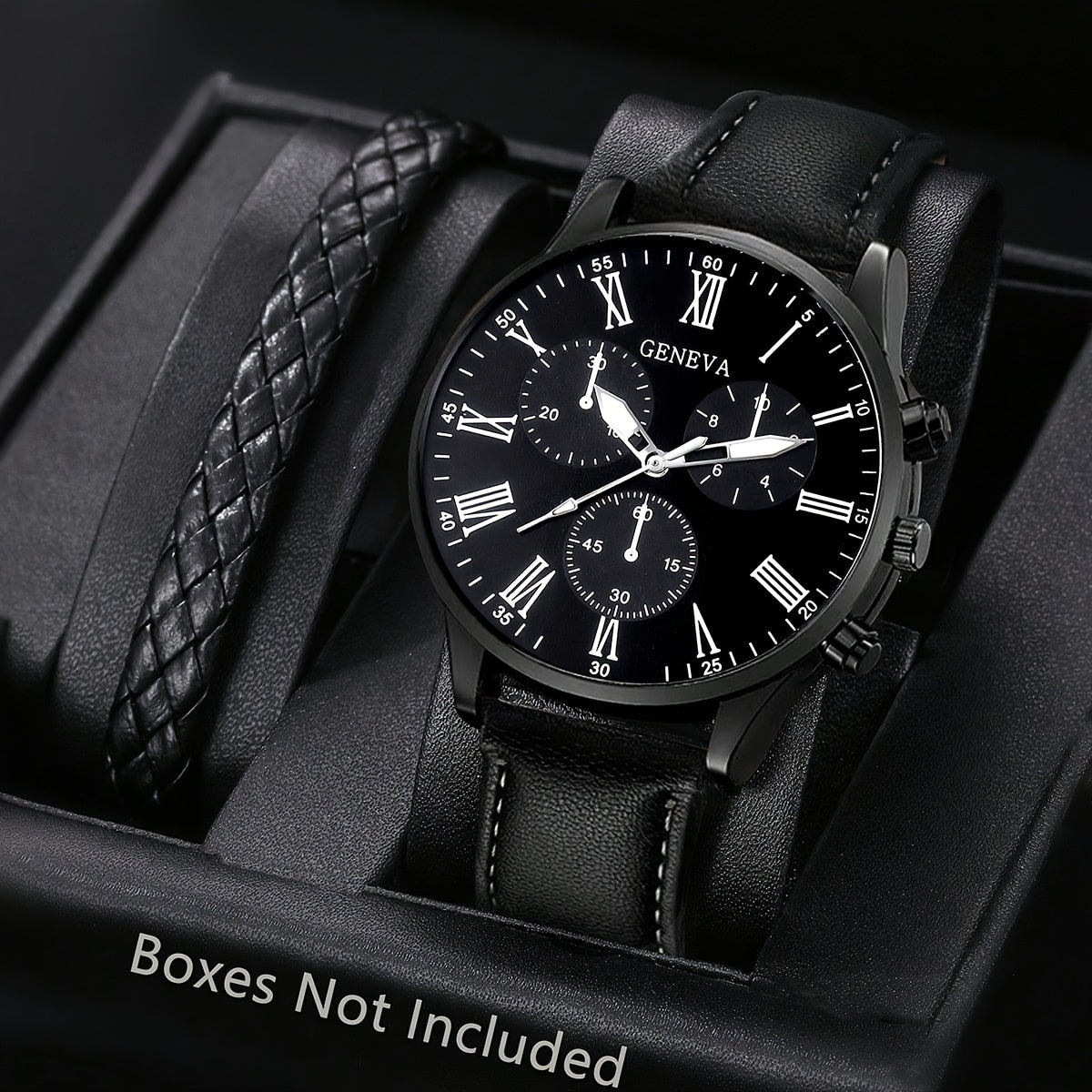 Men's Watch 2pcs/Set Sports Leisure Fashion Digital Round Dial Quartz Watch And PU Woven Wrap Wristband Suitable for Men Party,Holiday,Birthday Wear Or As Brother,The Best Gift for A Man(No Box)