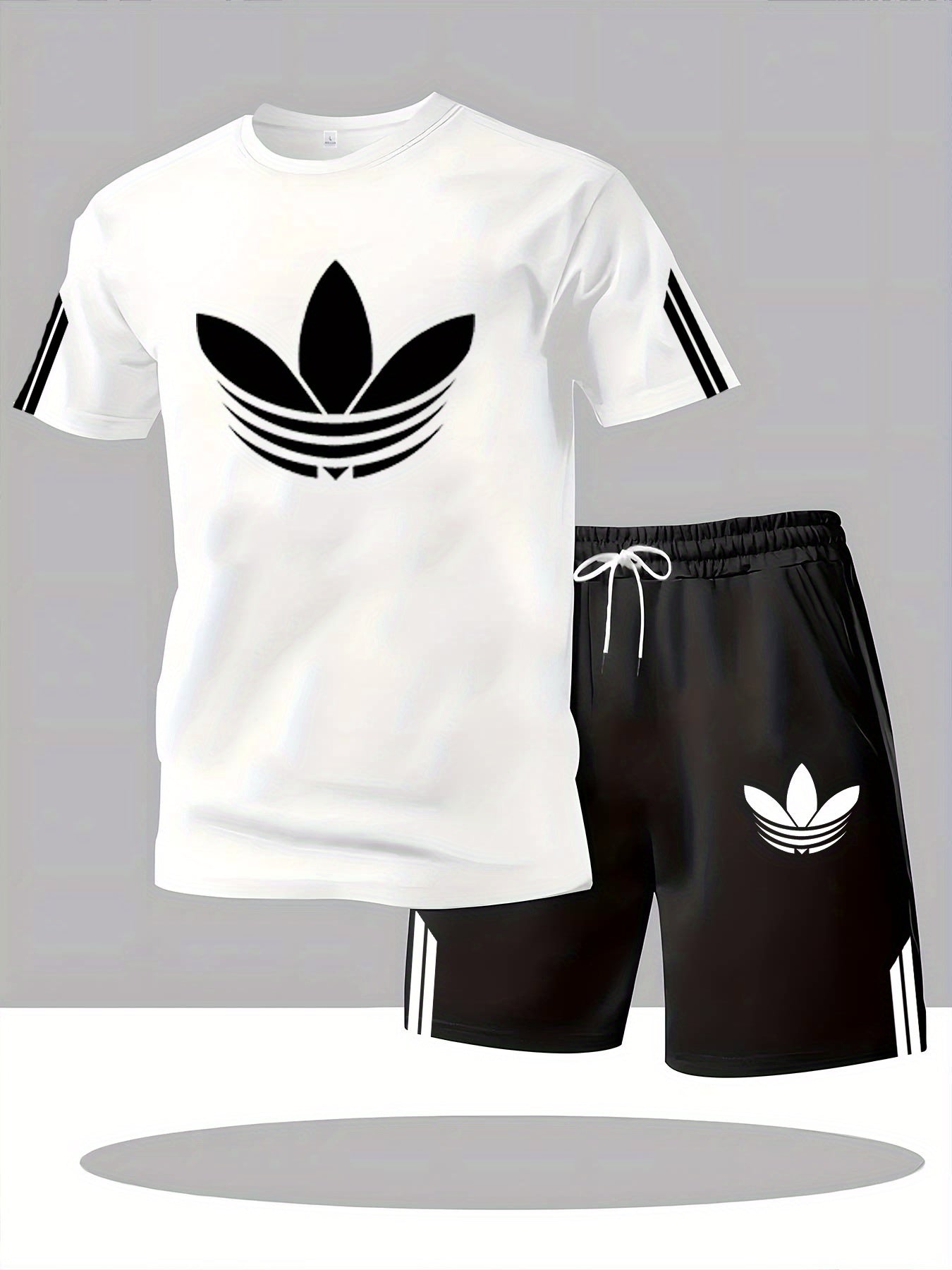 ADIDA Letter Set Short Sleeve + Shorts Two-Piece Men's Fashion Casual Round Neck T-Shirt Outfit, European Style Trendy Short Sleeve Set