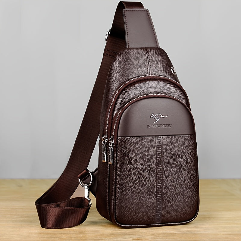 Men's Chest Bag Crossbody Shoulder Bag Small Fanny Pack Fashion Casual PU Leather Men's Satchel
