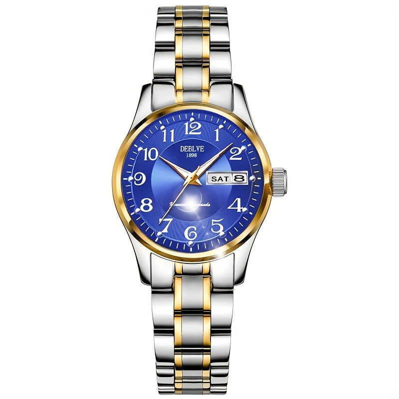 DEBLVE Women'S Watch - Glowing Face, Steel Strap, Week Calendar Display, Perfect Present for Birthdays, Celebrations, And Anniversaries