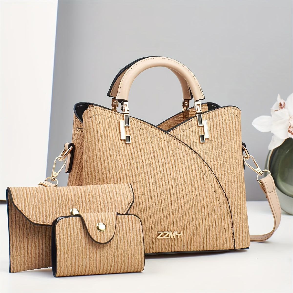 3pcs Set Striped Fashion Handbags, Multifunctional Large Capacity Crossbody Bag with Stylish Design, New Fashionable Women's Small Square Shoulder Bags Versatile Casual Multi-Layer Large Capacity Single-Shoulder or Crossbody