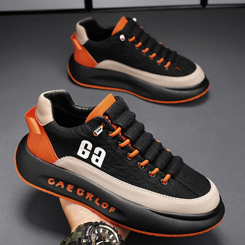 Men'S Large Size Versatile Chinese Style Sneakers - Casual Sports Thick Sole Dad Shoes, Low Top, Elastic Band Closure, Faux Upper, Fabric Lining, Rubber Sole, EVA Insole, Fashion Sneakers