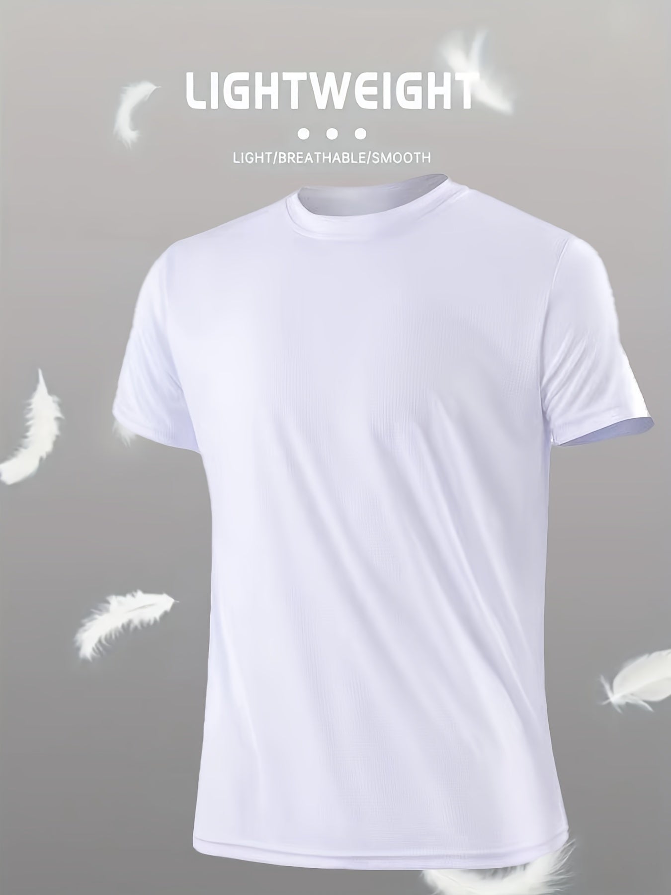 Men's Lightweight Sports T-Shirt - 100% Polyester, Moisture-Wicking, Breathable, Smooth Fabric, Round Neck, Short Sleeve, for Sports, Training, Casual, Party, Beach, Night Out - Unisex-Adult