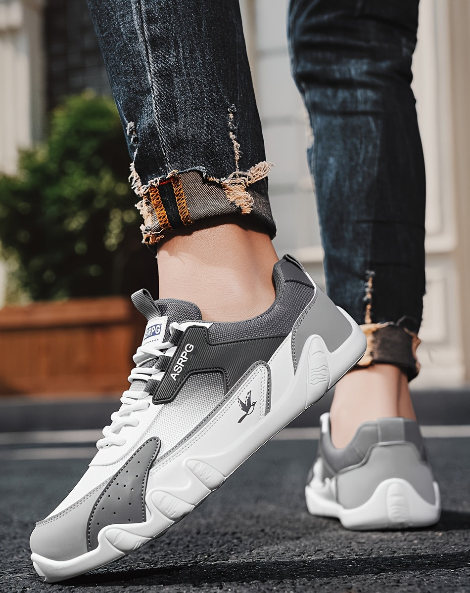 Men's Breathable Low-Top Casual Sneakers - Sporty Lace-Up Walking Shoes with Navy/White/Golden Accents, All-Season Outdoor & Everyday Comfort, Durable Fabric Upper & PVC Sole, Comfortable Footwear, Sleek Shoe Design, Lightwei