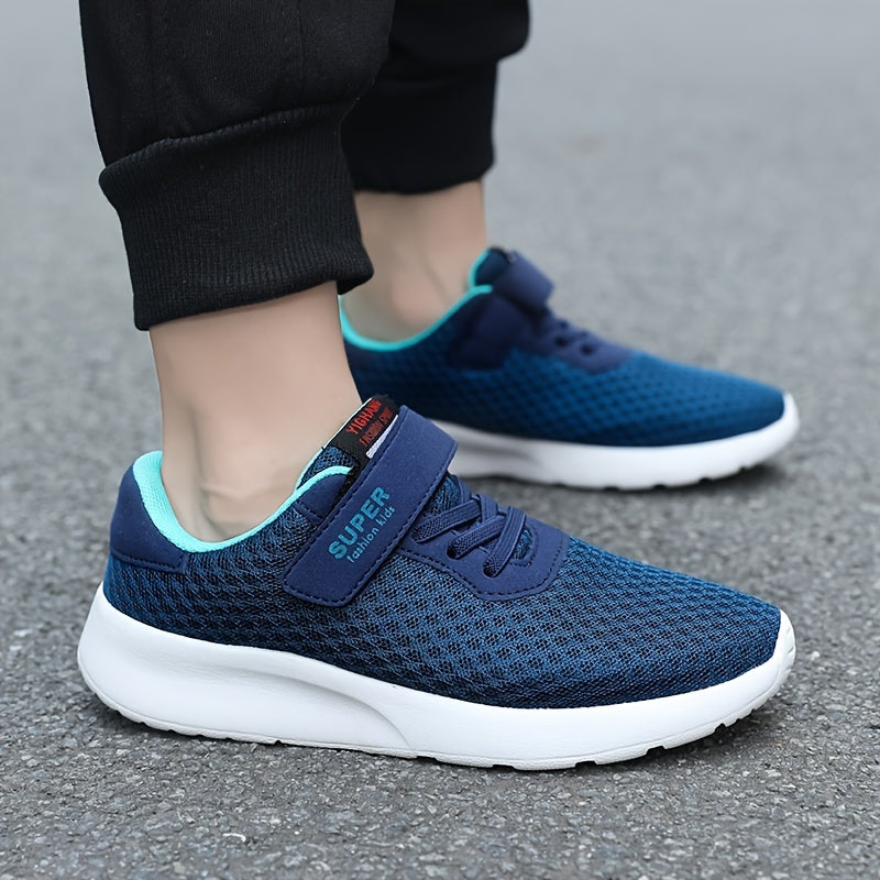 Casual Blue Breathable Mesh Sneakers For Boys, Outdoor Walking Running Shoes For Spring Summer