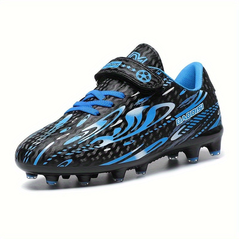 Boys' and Girls' Black and Blue Soccer Cleats with "BAGGIES" Logo - Lightweight, Breathable, Round Toe, Easy Closure, Rubber Base for Outdoor Football, Soccer Boots|Stylish Soccer Shoes|Easy Closure