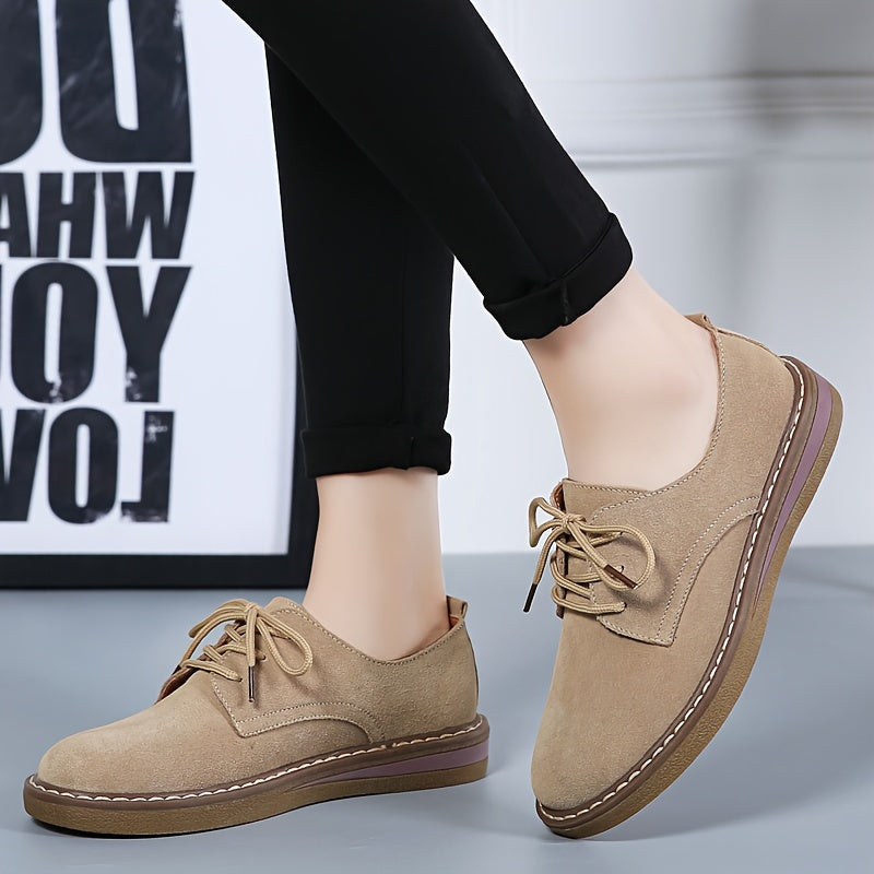 Women's Comfortable Flat Loafers - Solid Color, Lace-Up Low Tops for All Seasons, Faux Cover
