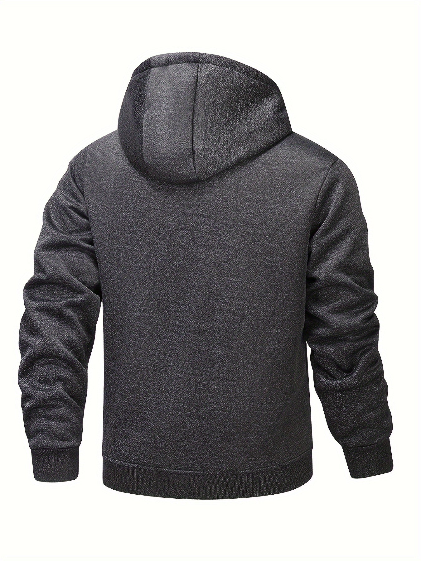 1pc Men'S Casual Style Hooded Jacket, Thick Fleece Lined, Warm Autumn/Winter Fashion, Solid Color, Polyester Knit with Pockets, Regular Fit