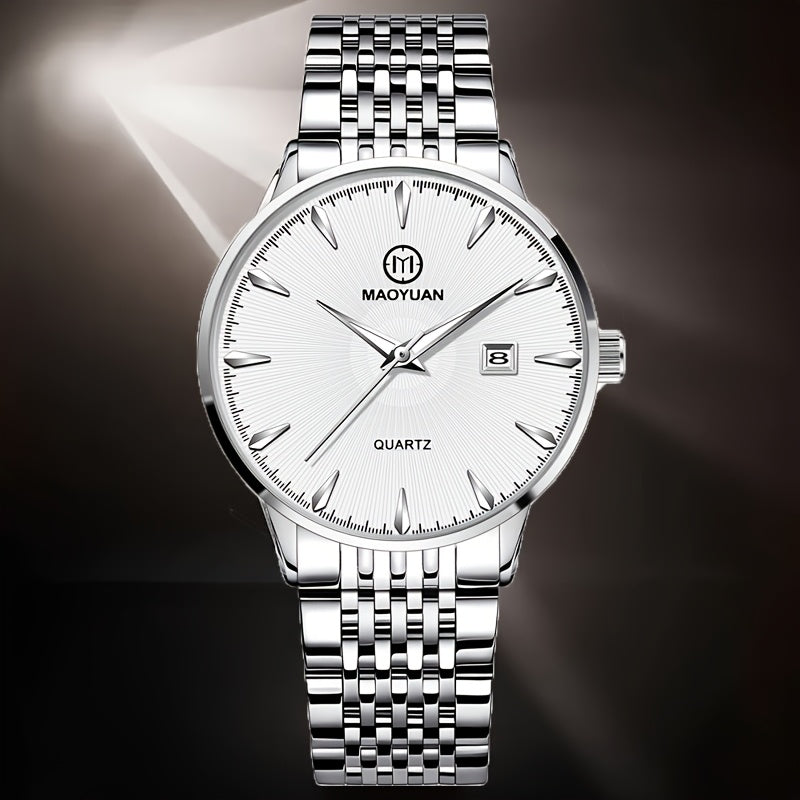 MAOYUAN Men'S Luxury Stainless Steel Quartz Watch with Date Display and Luminescent Hands - Elegant Green Dial, Metal Bracelet, Perfect for Business and Casual Attire, Ideal Gift for Men, Casual Watch | Elegant Watch | Quartz