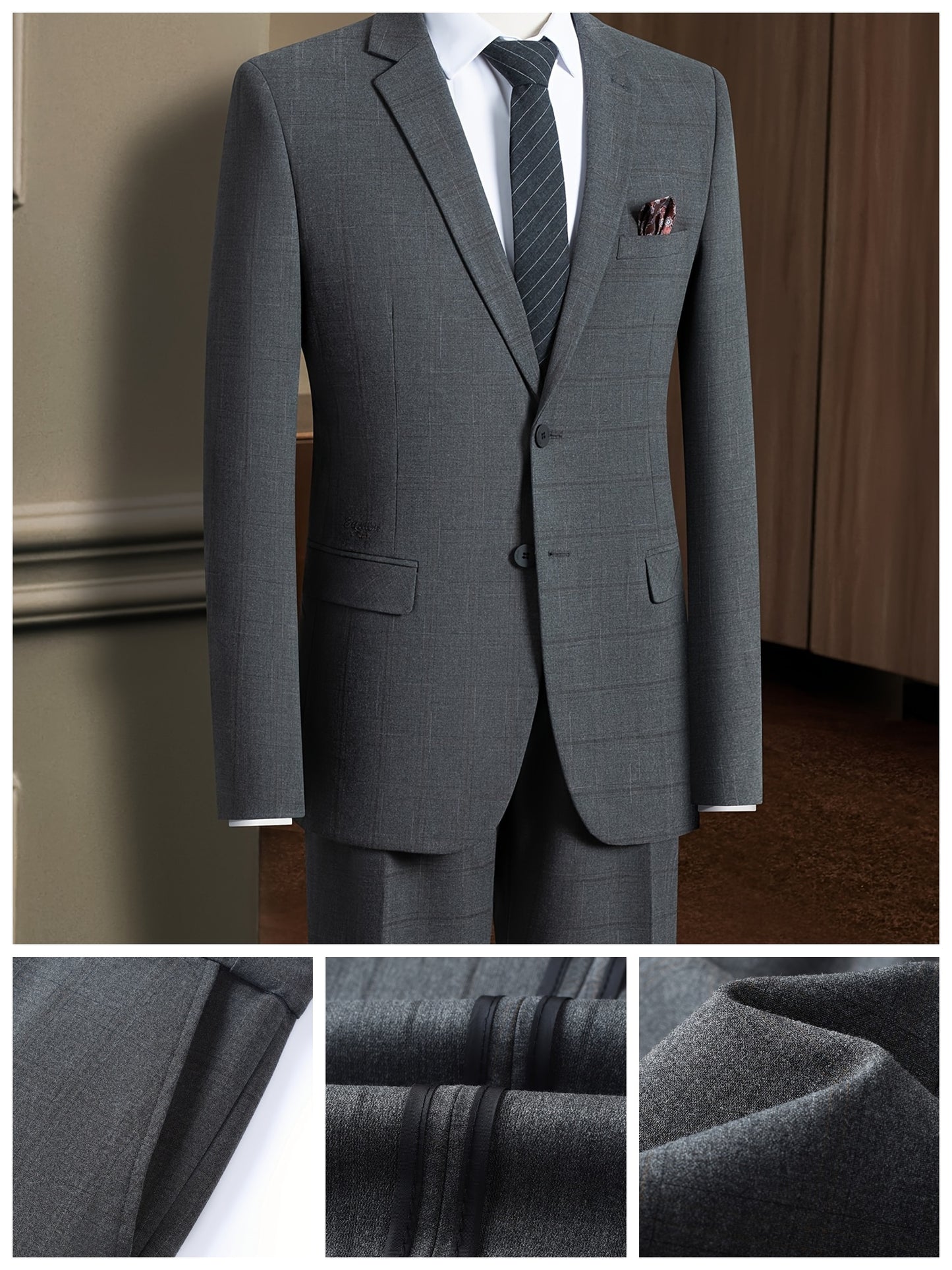 KAISER Men's Classic Plaid Suit Set - Comfortable & Versatile, Includes Jacket and Pants for Spring/Fall Business Wear