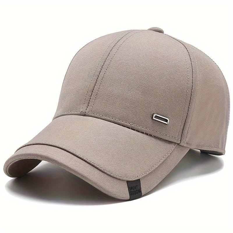 1pc Men's Casual Geometric-Pattern Baseball Cap with Square Silvery Buckle, 100% Polyester Lightweight Adjustable Sun Protection Hat for Spring/Autumn Travel and Beach Parties
