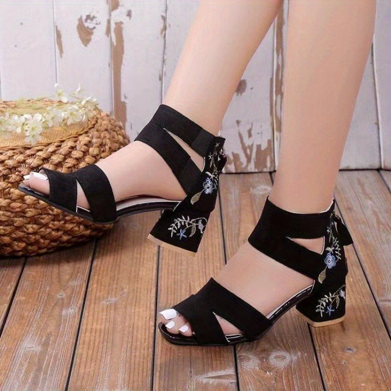 Chunky Heel Sandals Pu Rubber Ankle-Strap Buckle Mid Heel(3-5cm) Open Toe