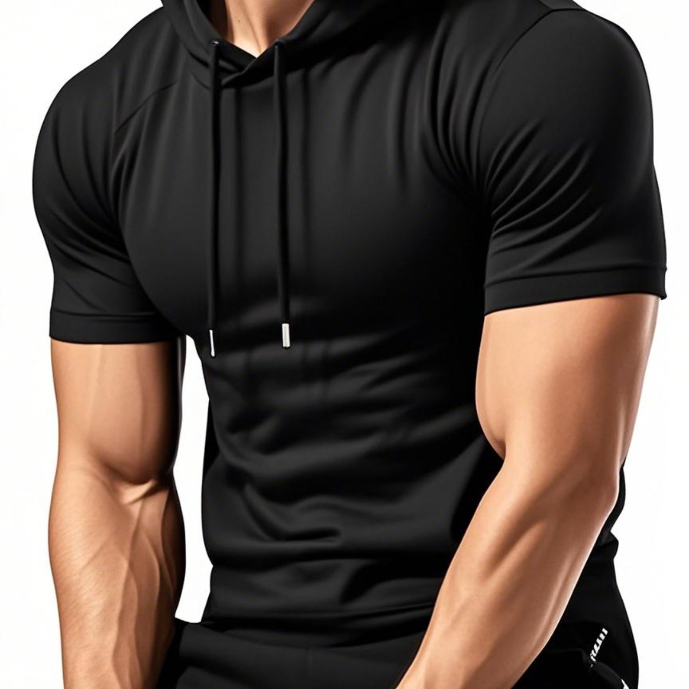 1pc Twisted Cool Men's Hooded Short Sleeve T-Shirt - Solid Black Casual Streetwear, Regular Fit, Hand Wash Only, Summer Essential for Everyday Comfort