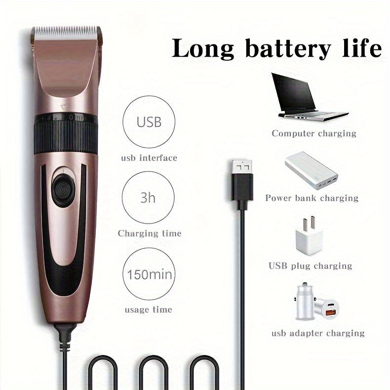 HIENA Multi-Purpose Electric Hair Clipper Kit - Sleek Metallic Finish, USB Rechargeable with 320mAh Lithium Battery, Includes 4 Combs & Cleaning Brush, Ideal for Body, Leg & Private Grooming, Personal Grooming Kit|Professiona