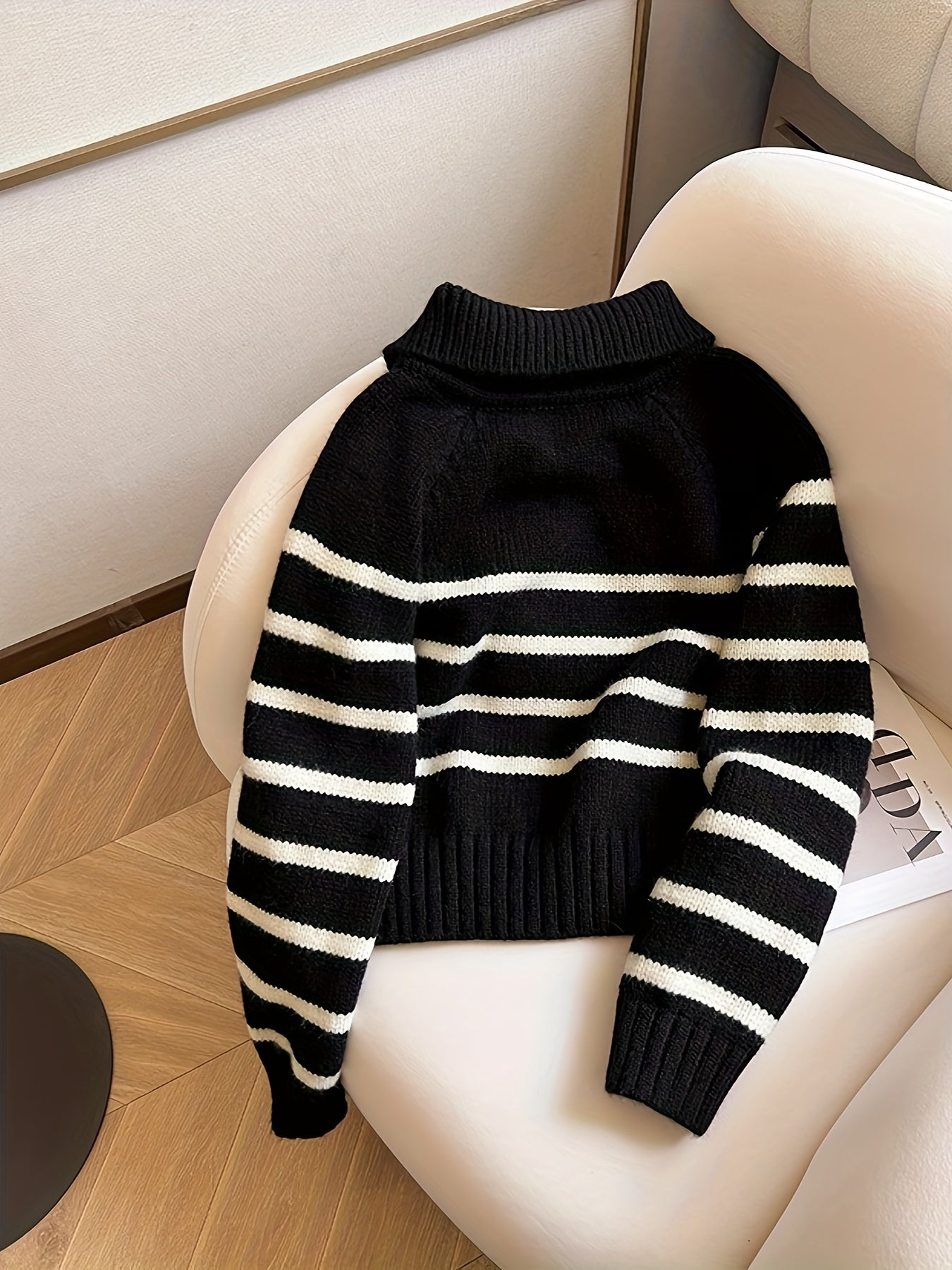 Striped Color Block Collared Sweater for Women Autumn Winter New Arrival Thick Half Zip Loose Soft Knit Top