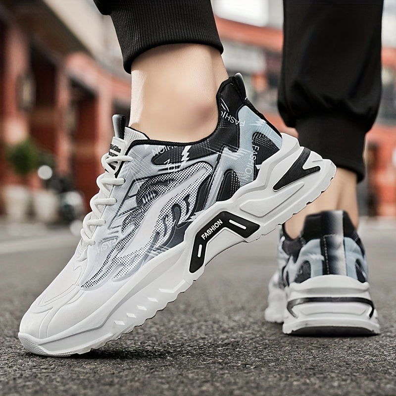 Men'S Breathable Mesh Casual Business Shoes - Low-Top Lace-Up Sneakers with Cushioned PVC Sole, All-Season Comfort for Daily Wear, Sports & Office, Grey/Black/White Design, Shoes Sneakers, Sleek Sporty Look, Comfortable Fabri