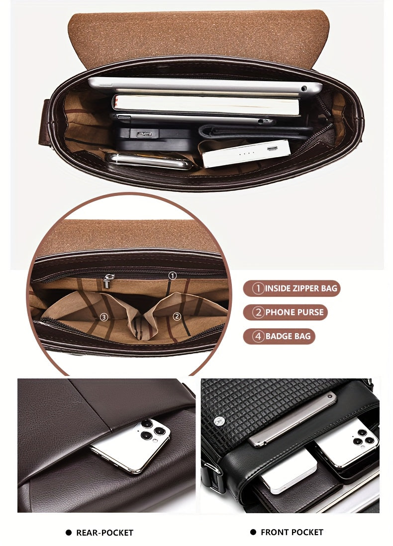 Men'S Stylish Casual Shoulder Crossbody Bag, Small Faux Leather Satchel.