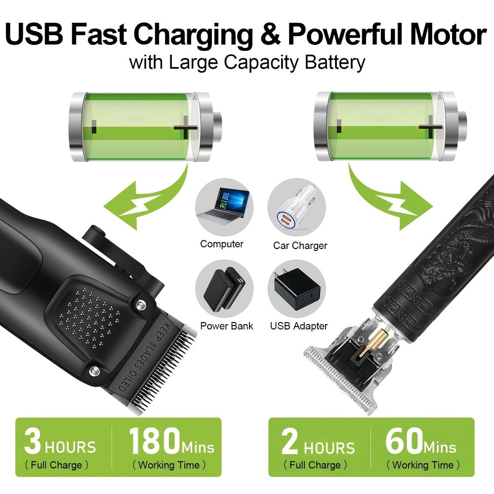 Men's Hair Clipper Set, Digital Display Rechargeable Hairdresser with USB Port, ABS Body, Professional Haircutting Kit, Bathroom Supplies Bathroom Haircutting Tool Set Shaving Razor Set Ideal Gift for Fathers, Holiday Gift